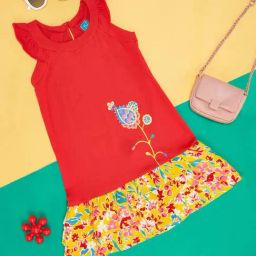 YU by Pantaloons Kids Red & Yellow Cotton Floral Print Dress-image-71
