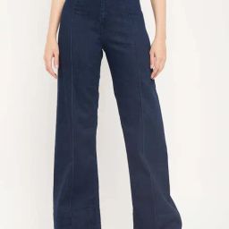 Madame Carbon Blue Cotton Wide Solid Jeans-image-95