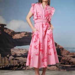RAREISM Pink Cotton Printed Short Sleeves Dress-image-40