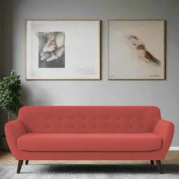 Febonic Salmon Pink Neem Wood Goofy 3 Seater Sofa-image-48