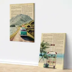 Art Street Multicolor Cotton Canvas Vintage Travel Wall Painting - Set of 2-picture-28