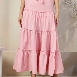NEUDIS Pink Cotton Solid Skirt-image-0
