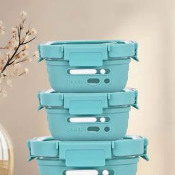Glasafe Fresh Grip Mellow Green Borosilicate Tiffin - Set of 3-2