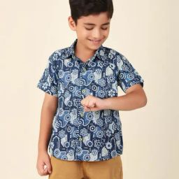 Fabindia Kids Indigo Printed Shirt-image-33