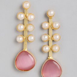 Anouk Gold-Plated Artificial Stones Studded Triangular Drop Earrings image 3