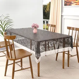 Kuber Industries Black & Grey Floral Waterproof 4-Seater Rectangle Table Cover-28