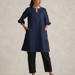 trueBrowns Notch Neck Puffed Sleeves Straight Kurta-image-37