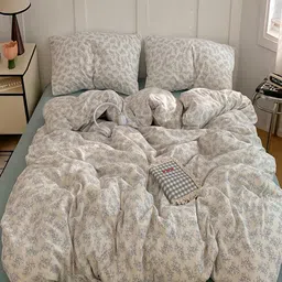 JC HOME Blue & White Solid Polycotton 4 Piece Double Queen Regular Bedding Set-image-95