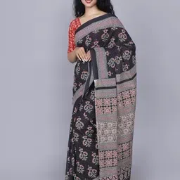 TROPWEAR Floral Pure Cotton Block Print Saree-picture-57