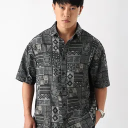 The Souled Store Men Oversized Fit Geometric Printed Spread Collar Pure Cotton Shirt-picture-36