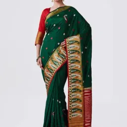 Mimosa Green Embroidered Kanchipuram Saree With Blouse-picture-29