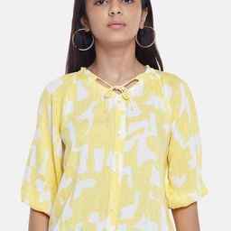 Coolsters by Pantaloons Yellow & White Print Tie-Up Neck Top-picture-17