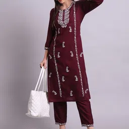 HERE&NOW Women Ethnic Motifs Embroidered Regular Thread Work Kurta with Trousers-picture-13