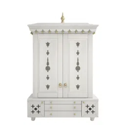 DZYN Furnitures White Teak Wood Pooja Mandap With Door-image-43