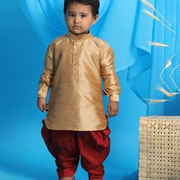 Vastramay Full Sleeves Solid Kurta & Dhoti Set - Rose Gold & Maroon-image-12