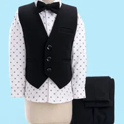 Robo Fry Cotton Full Sleeves Printed Party Suit With Waistcoat & Bow- Black-image-12