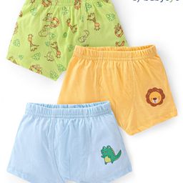Babyoye Eco Conscious 100% Cotton With Antibacterial Finish Briefs Wild Animal Print Pack of 3 - Yellow Blue & Green-picture-28