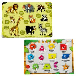 TodFod Wooden Wild Animal  & Shapes 2 Puzzles Multicolour - 21 Pieces-27