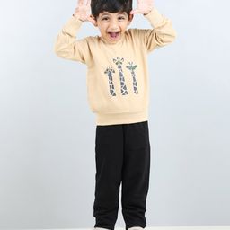 Aww Hunnie Full Sleeves Placement Giraffe Printed Winter  Sweatshirt And Joggers Set - Beige-image-82