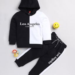 TOONYPORT Full Sleeves Los Angles Printed Coordinating Hooded Sweatshirt & Joggers Set - Black & White-image-18