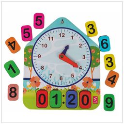 Wooden Clock Learning Activity Board Game - 33 Pieces-24