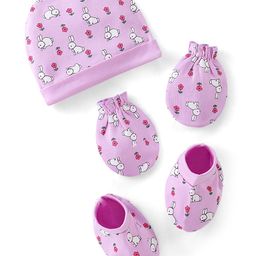 Doodle Poodle 100% Cotton Knit Cap Mittens & Booties Set Floral Print Mary Rose Pink- Diameter 16 cm-image-41