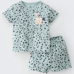 First Smile Cotton Half Sleeves Night Suit with Giraffe Applique - Scuba Blue-image-96