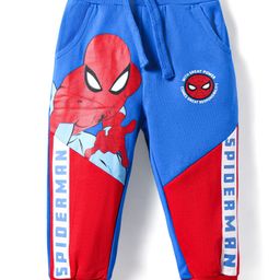 Babyhug Marvel Terry Knit Full Length Lounge Pant with Spider Man Print - Blue & Red-image-61