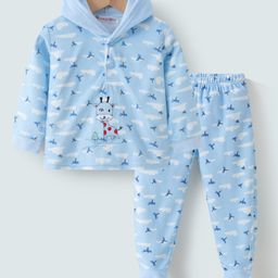 Kookie Kids Full Sleeves Hooded Winter Wear Suit With Giraffe Embroidery - Blue-image-67