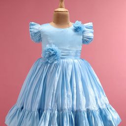 Bluebell Frill Sleeves PartyTiered Frock with Floral Applique - Blue-image-91