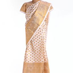Bhartiya Paridhan Silk Foil Printed Saree with Half Sleeves Blouse - Cream-image-4