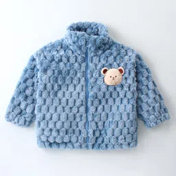 Kookie Kids Full Sleeves Solid Jacket with Animal Patch - Blue-picture-16