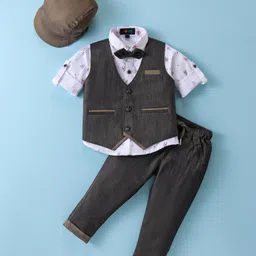 Robo Fry Cotton Lycra Full Sleeves Three Piece Party Suit With Hat - Brown-image-49