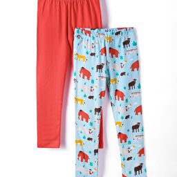 Pspeaches Pack Of 2 Solid & Animals Printed Leggings - Multi Colour-image-123