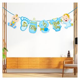 Zyozi Half Birthday Banner, Six Month Birthday Decorations Banner For Baby Boy (Blue)-image-55