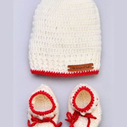 The Original Knit Colour Blocked Crotchet Cap With Coordinating Booties Set - Off White & Red-picture-28
