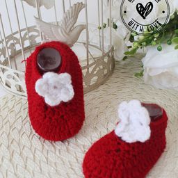 Woonie Crochet Handmade Floral Detailed Booties - Red-image-42