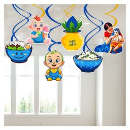Zyozi Rice Ceremony Hangings Swirls - Annaprashan Decoration Items Blue - Pack Of 6-image-29
