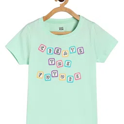 MINI KLUB Cotton Half Sleeves Create The Future Text Printed Tee - Mint-picture-4