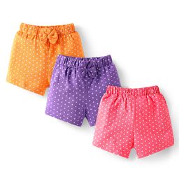 Babyhug Single Jersey Knit Shorts with Polka Dots & Bow Applique Pack of 3 - Pink & Purple-image-59