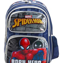 Spider Man 2 Compartment with Front Pocket School Bag Grey and Blue - Height 16 Inches-19