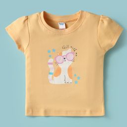 Tango Interlock Knit Half Sleeves Top with Kitty Print - Golden-picture-10