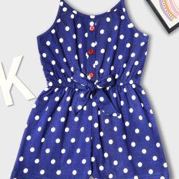 Tiara Cotton Spandex Sleeveless Polka Dots Printed Jumpsuit - Navy Blue-image-55