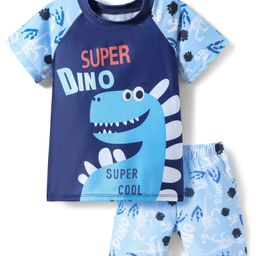 Bosky Half Raglan Sleeves Two Piece Swimming Suit with Dino Print - Blue-image-68