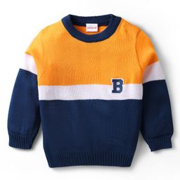 Babyhug Knitted Full Sleeves Color Block Pullover with Patch Detailing -Yellow & Navy Blue-picture-10