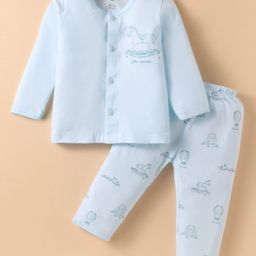 Zero Interlock Knit Full Sleeves Co-Ords Night Suit With Horse Print - Light Blue-image-52