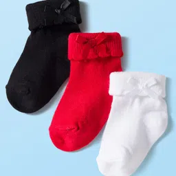 Cute Walk by Babyhug Knit Ankle Length Socks with 3D Bow Applique Pack of 3 - Multicolor-picture-10