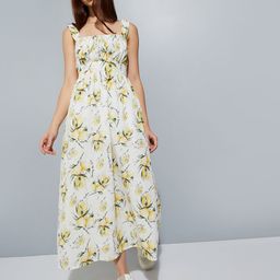 max Shoulder Straps Floral Printed Pure Cotton Maxi Dress-image-10