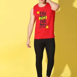 WOOSTRO Pack Of 2 Printed Combed Cotton Gym Vests VWS26(MORE RED)(PLAIN RUST) image 2