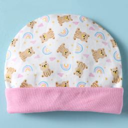 Ben Benny Interlock Knit Cap Mitten & Booties Set with Bear & Rainbow Print White - Diameter 11 cm image 3